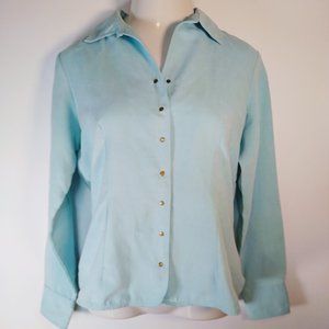 Lemon Grass Aqua Long Sleeve Button Top Women's M
